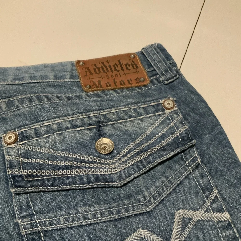 Addicted Soul Mens Blue Distressed Straight Leg Denim Jeans Size 40‎